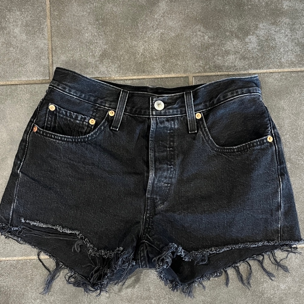 Levi's 501 Black Frayed Hem Jean Shorts